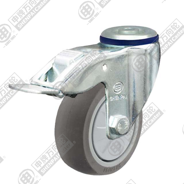 3" Bolt Hole Swivel Caster, Plastic-core TPE Wheel, Total Lock Brake