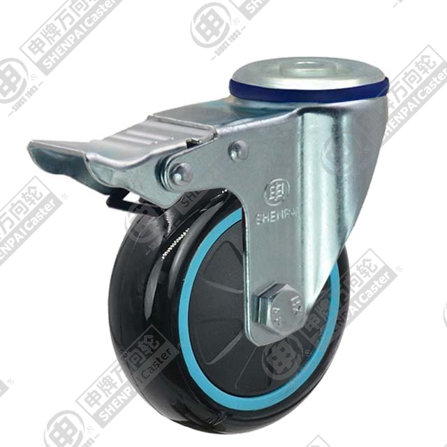 5" Bolt Hole Swivel Caster, Plastic-core Polyurethane Wheel, Total Lock Brake