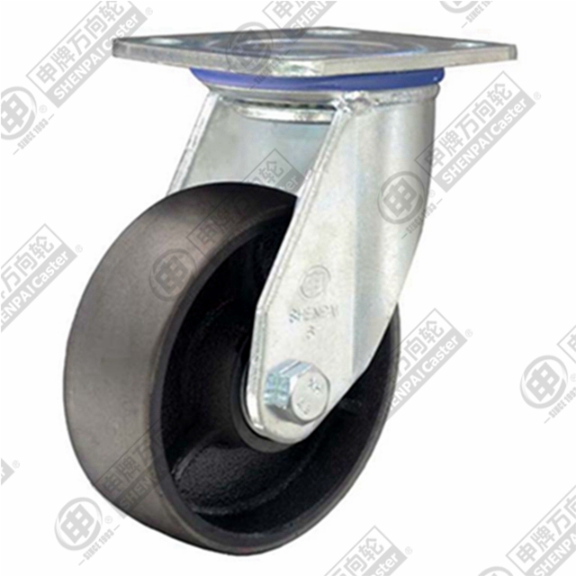 6" Top Plate Swivel Caster, Cast Iron Wheel