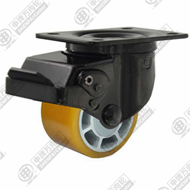 2.5" Top Plate Swivel Caster, Aluminum Core Polyurethane Wheel, Rear Parking Brake