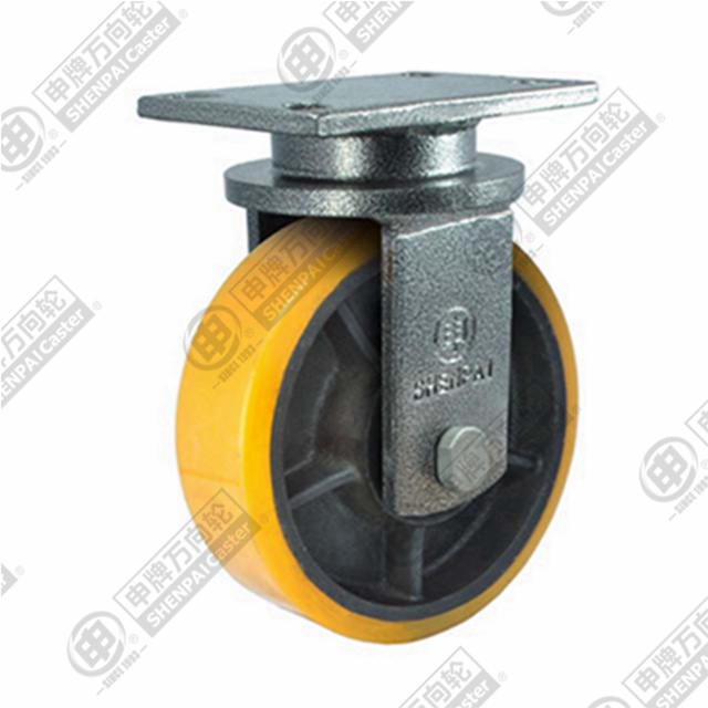 12" Top Plate Fixed Caster, Iron Core Polyurethane Wheel