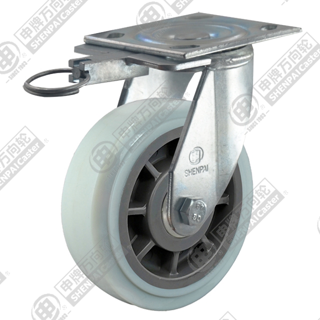 5" Top Plate Swivel Caster, Plastic-core Nylon Wheel, Direction Lock Brake