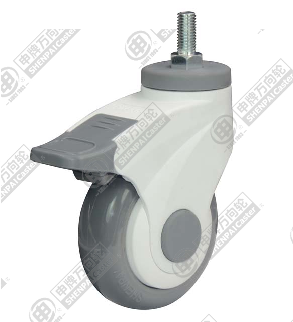 3" Threaded Stem Swivel Caster, Plastic-core Polyurethane Wheel, Total Lock Brake, M12*25