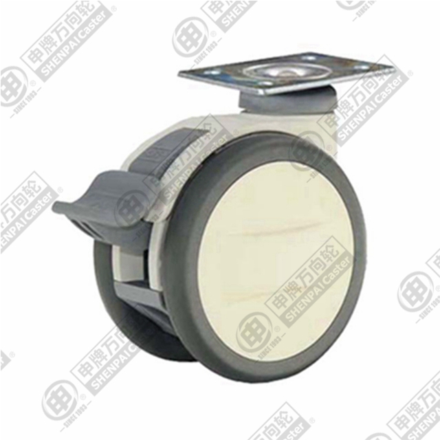 5" Top Plate Swivel Caster, Plastic-core Polyurethane Wheel, Total Lock Brake