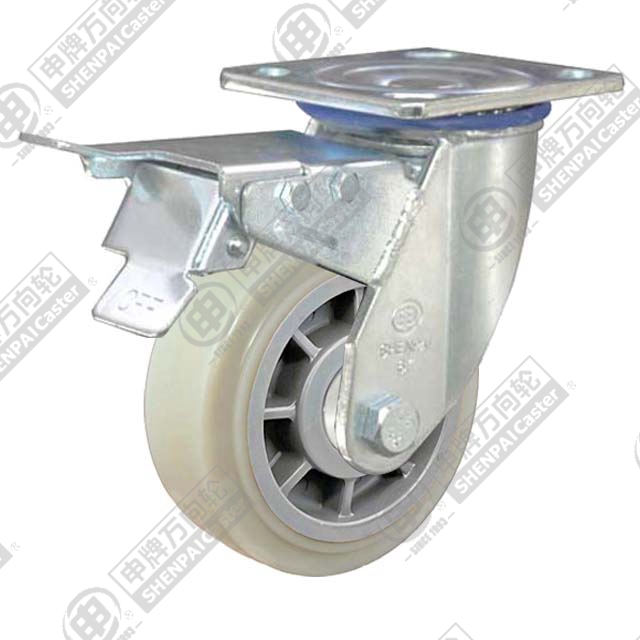 5" Top Plate Swivel Caster, Plastic-core Nylon Wheel, Total Lock Brake