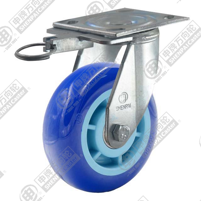 4" Top Plate Swivel Caster, Plastic-core Polyurethane Wheel, Direction Lock Brake