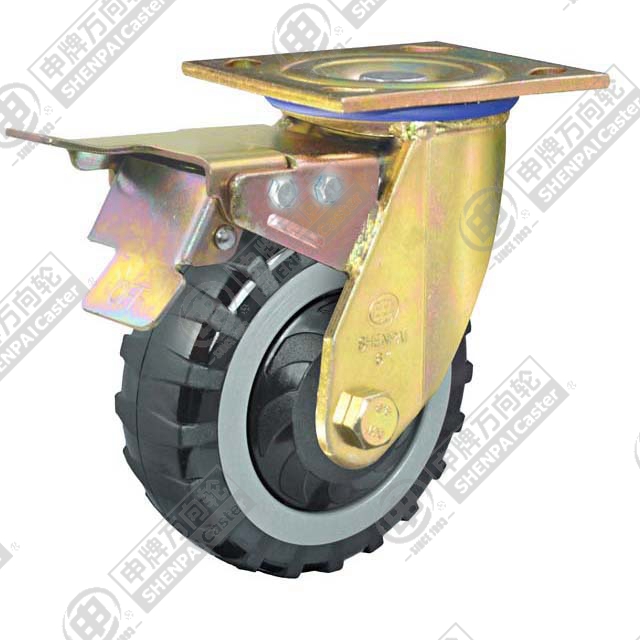 5" Top Plate Swivel Caster, Plastic-core Polyurethane Wheel, Total Lock Brake