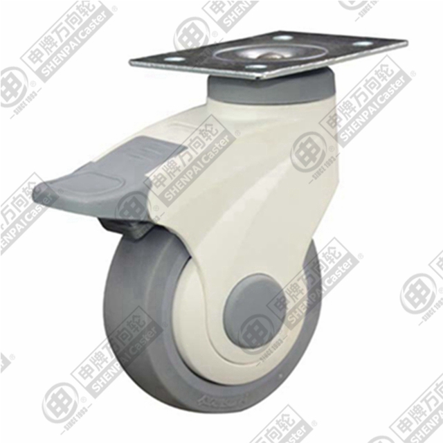 3" Top Plate Swivel Caster, Plastic-core TPE Wheel, Total Lock Brake