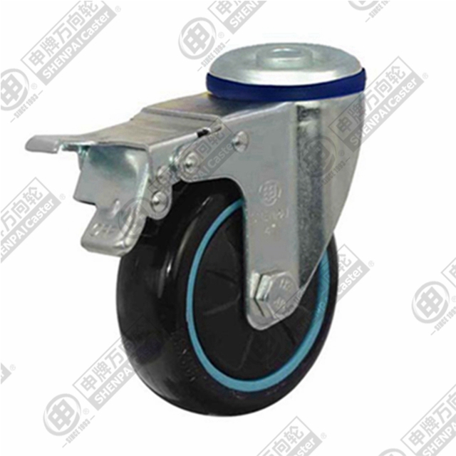 4" Bolt Hole Swivel Caster, Plastic-core Polyurethane Wheel, Total Lock Brake