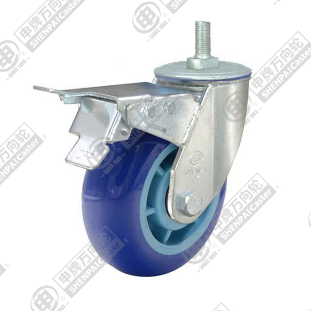6" Threaded Stem Swivel Caster, Plastic-core Polyurethane Wheel, Total Lock Brake, M20*32