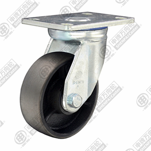 6" Top Plate Swivel Caster, Cast Iron Wheel