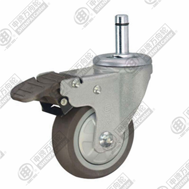 3" Bolt Hole Swivel Caster, Plastic-core TPE Wheel, Total Lock Brake