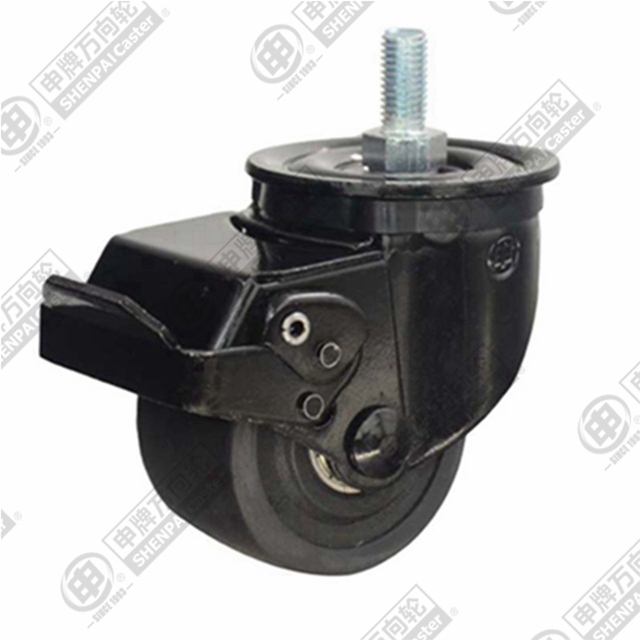 3" Threaded Stem Swivel Caster, Integral Nylon Wheel, Rear Parking Brake, M12*25