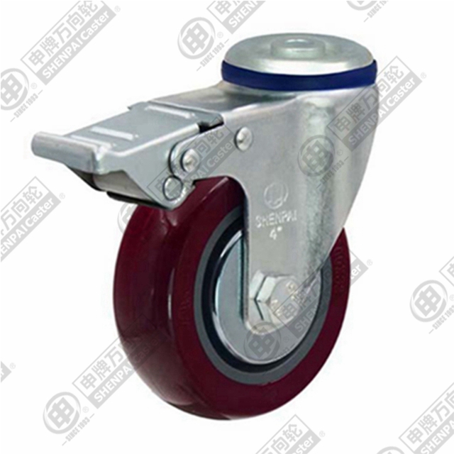 3" Bolt Hole Swivel Caster, Plastic-core Polyurethane Wheel, Total Lock Brake