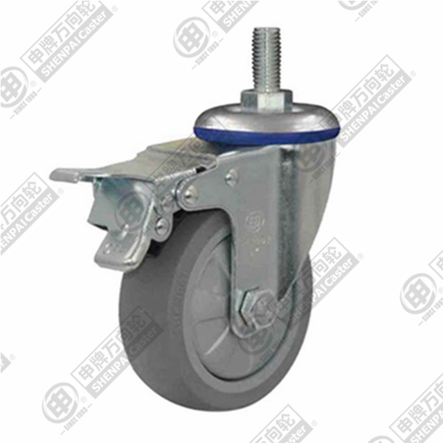 3" Threaded Stem Swivel Caster, Plastic-core TPE Wheel, Total Lock Brake, M12*25