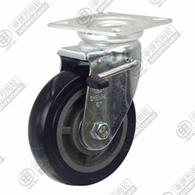 5" Top Plate Swivel Caster, Plastic-core Polyurethane Wheel, Total Lock Brake