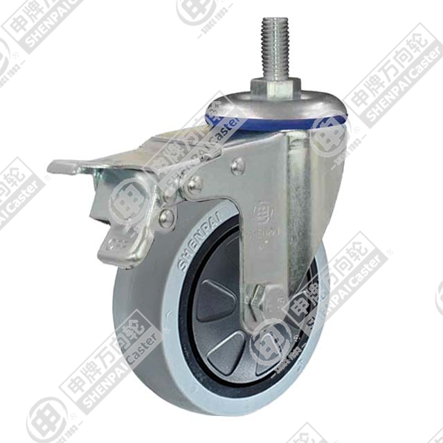 5" Threaded Stem Swivel Caster, Plastic-core TPE Wheel, Total Lock Brake, M12*25
