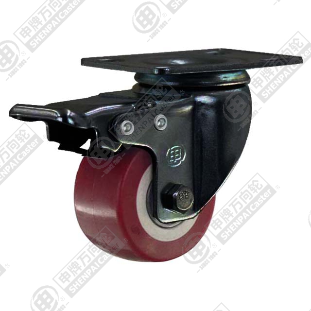 2" Top Plate Swivel Caster, Plastic-core Polyurethane Wheel, Total Lock Brake