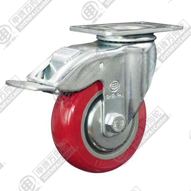 4" Top Plate Swivel Caster, Plastic-core Polyurethane Wheel, Total Lock Brake