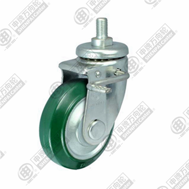 5" Threaded Stem Swivel Caster, Steel Core Rubber Wheel, Total Lock Brake, M16*45