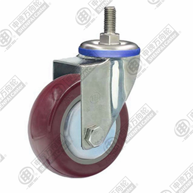 4" Threaded Stem Swivel Caster, Stainless Steel Frame, Plastic-core Polyurethane Wheel, M12*25