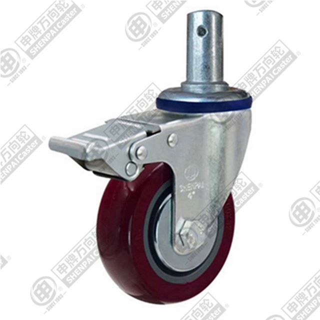 3" Round Stem Swivel Caster, Plastic-core Polyurethane Wheel, Total Lock Brake