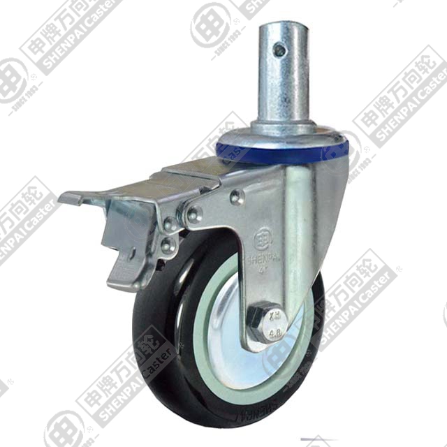 5" Round Stem Swivel Caster, Plastic-core Polyurethane Wheel, Total Lock Brake