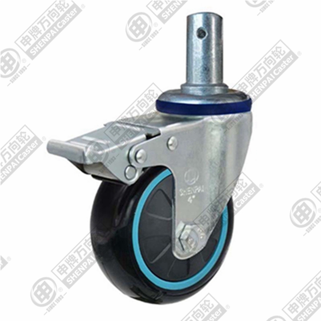 5" Round Stem Swivel Caster, Plastic-core Polyurethane Wheel, Total Lock Brake