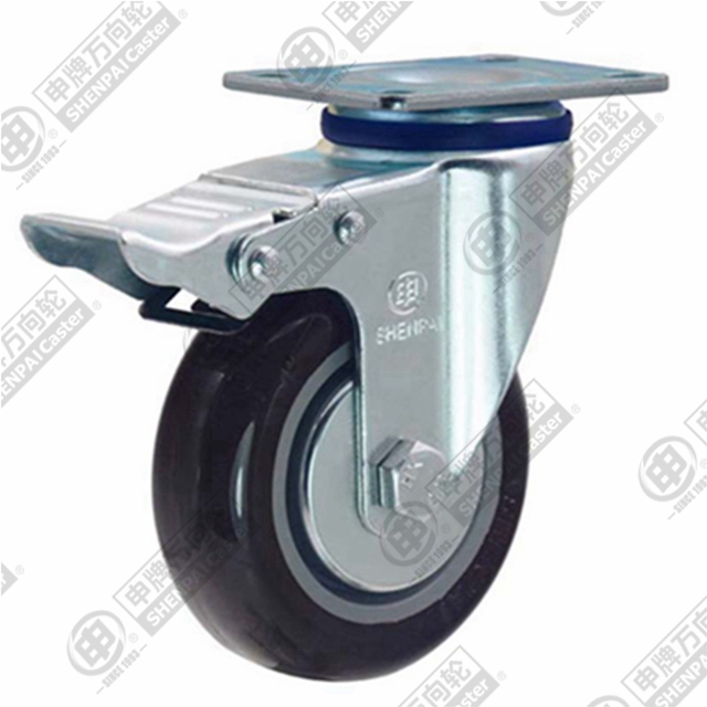 5" Top Plate Swivel Caster, Plastic-core Nylon Wheel, Total Lock Brake