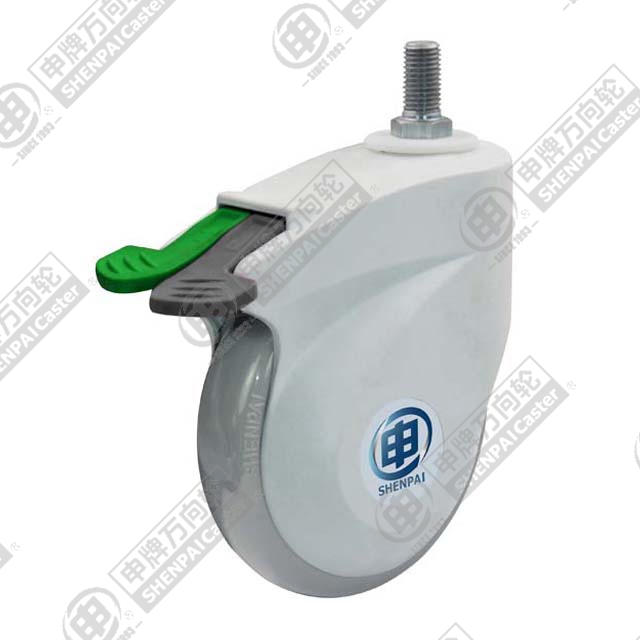 5" Threaded Stem Swivel Caster, Plastic-core Polyurethane Wheel, Direction Lock Brake, M16*30