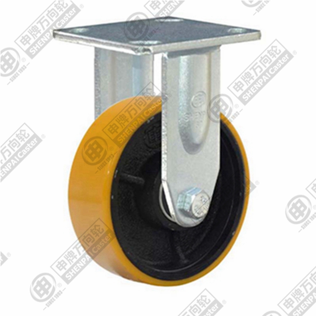 8" Top Plate Fixed Caster, Iron Core Polyurethane Wheel