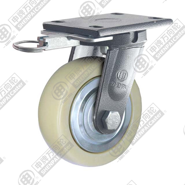 6" Top Plate Swivel Caster, Polypropylene Wheel, Direction Lock Brake