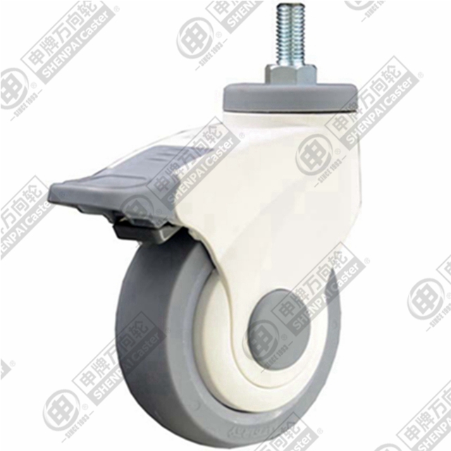 3" Threaded Stem Swivel Caster, Plastic-core TPE Wheel, Total Lock Brake, M12*25