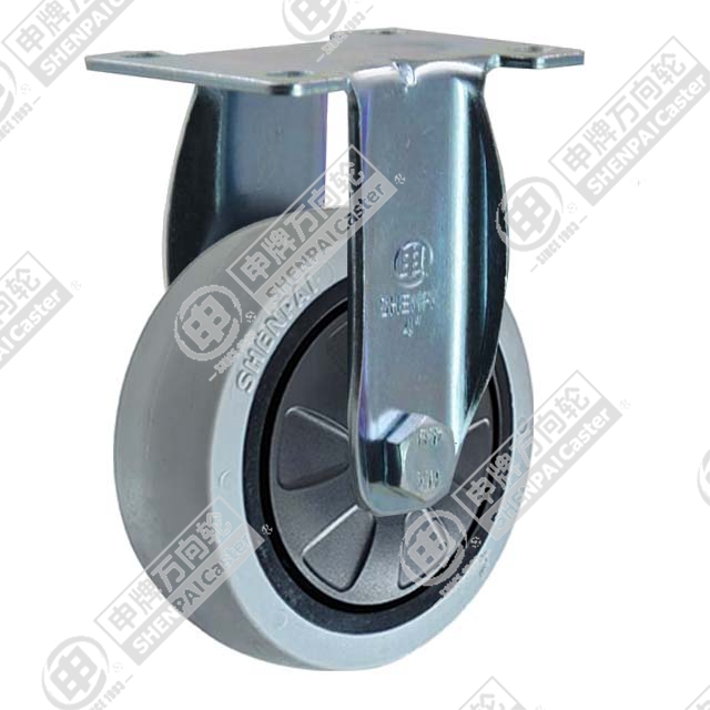 4" Top Plate Fixed Caster, Plastic-core TPE Wheel