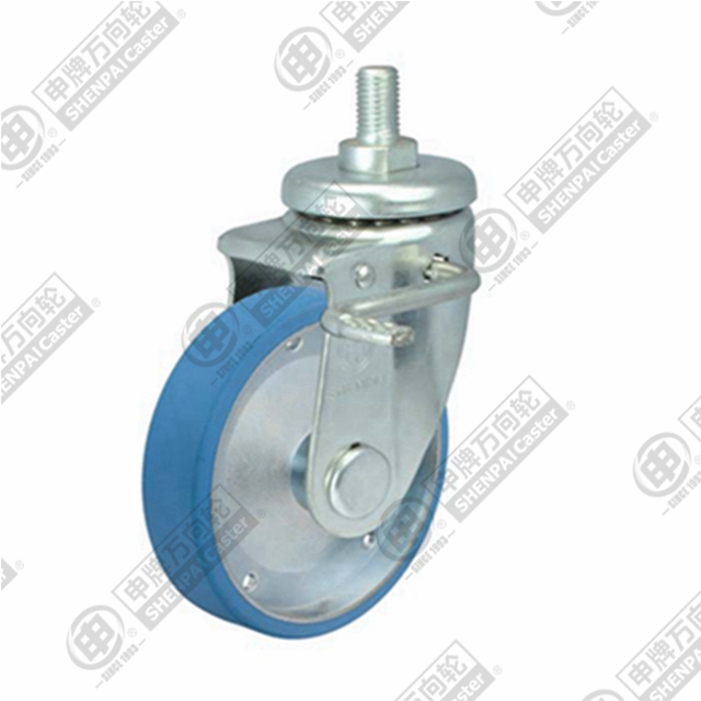 4" Threaded Stem Swivel Caster, Steel Core Nylon Wheel, Total Lock Brake, M16*45