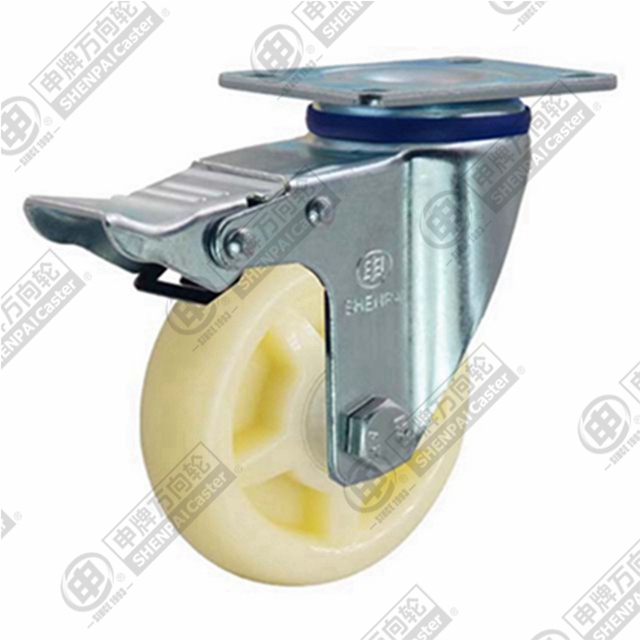 5" Top Plate Swivel Caster, Polypropylene Wheel, Total Lock Brake