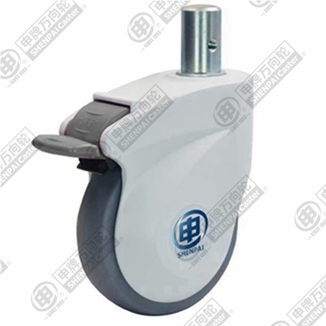 5" Round Stem Swivel Caster, Plastic-core TPE Wheel, Total Lock Brake