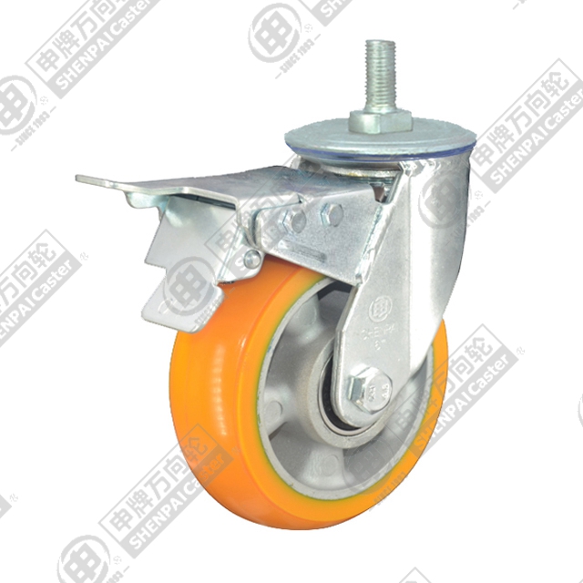 4" Threaded Stem Swivel Caster, Aluminum Core Polyurethane Wheel, Total Lock Brake, M20*32