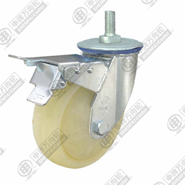 8" Threaded Stem Swivel Caster, Polypropylene Wheel, Total Lock Brake, M20*32