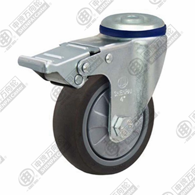 3" Bolt Hole Swivel Caster, Plastic-core TPE Wheel, Total Lock Brake