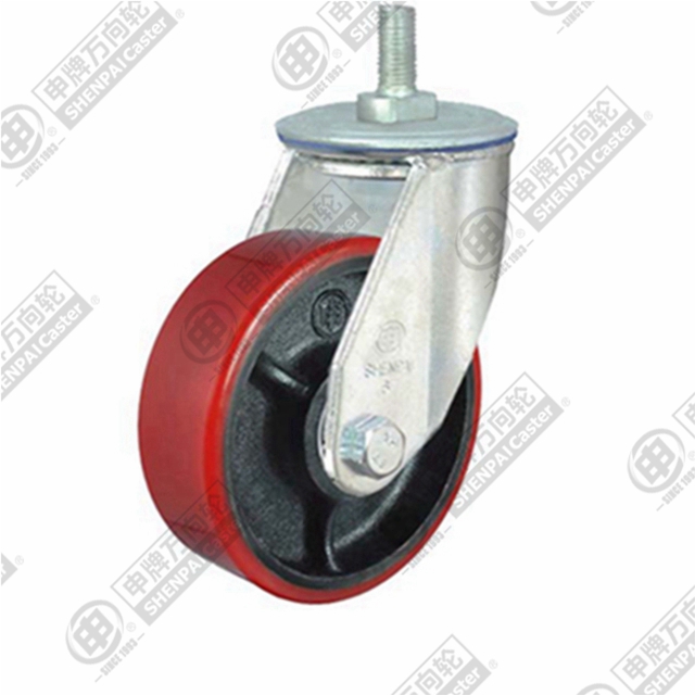 6" Threaded Stem Swivel Caster, Iron Core Polyurethane Wheel, M20*32