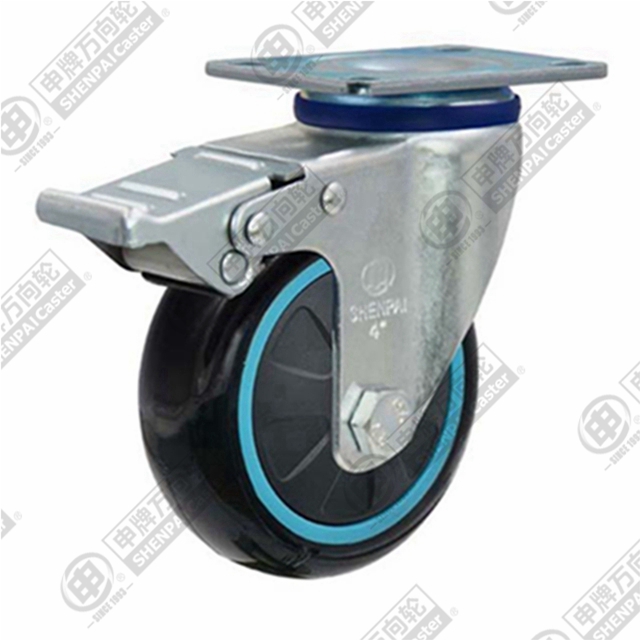 3" Top Plate Swivel Caster, Plastic-core Polyurethane Wheel, Total Lock Brake