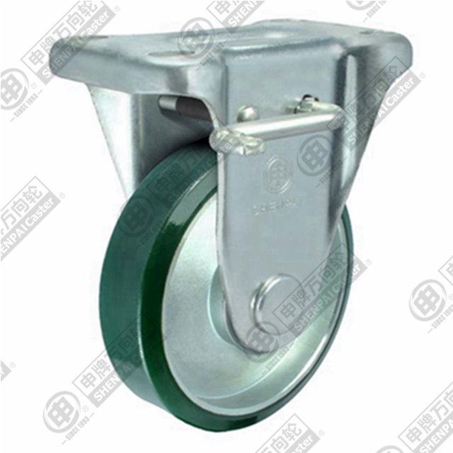 3" Top Plate Fixed Caster, Steel Core Polyurethane Wheel, Rear Parking Brake