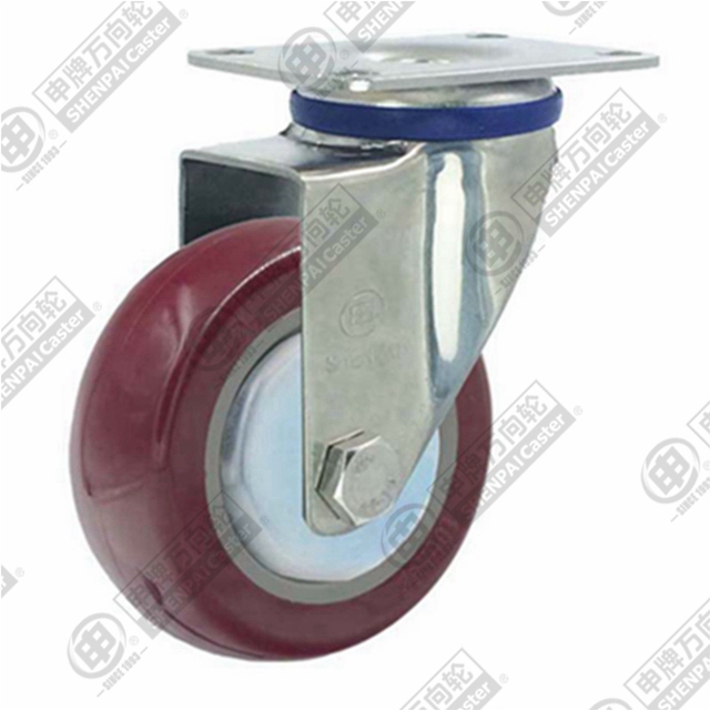 3" Top Plate Swivel Caster, Stainless Steel Frame, Plastic-core Polyurethane Wheel