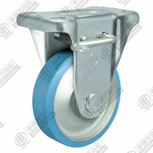 3" Top Plate Fixed Caster, Steel Core Nylon Wheel, Rear Parking Brake