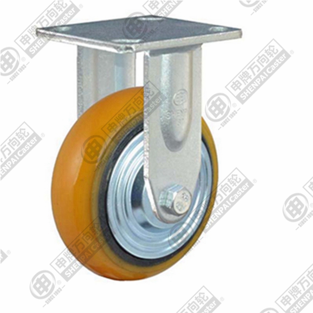 5" Top Plate Fixed Caster, Iron Core Polyurethane Wheel
