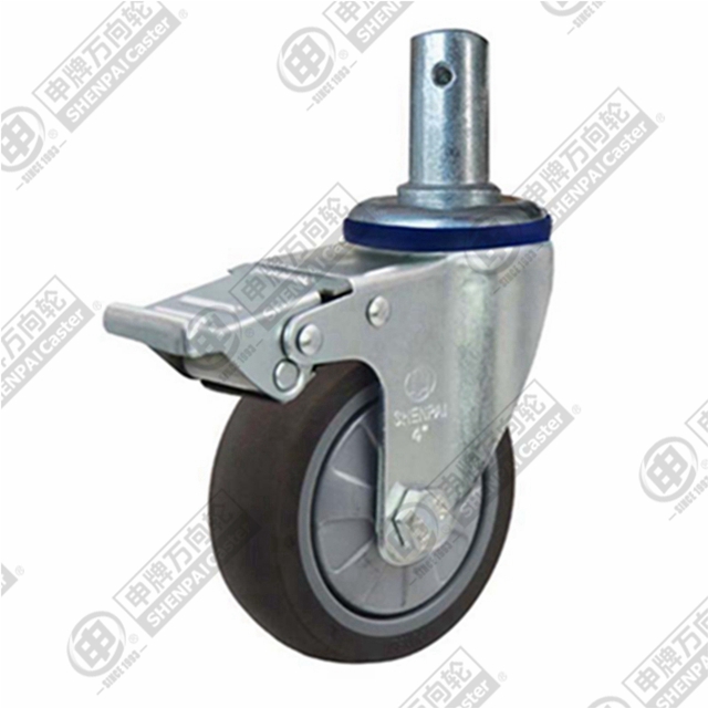 3" Round Stem Swivel Caster, Plastic-core TPE Wheel, Total Lock Brake