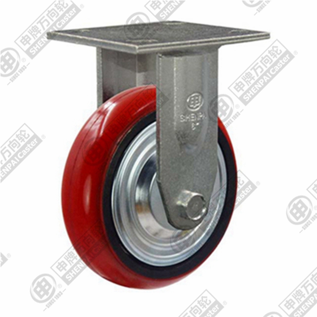 6" Top Plate Fixed Caster, Iron Core Polyurethane Wheel