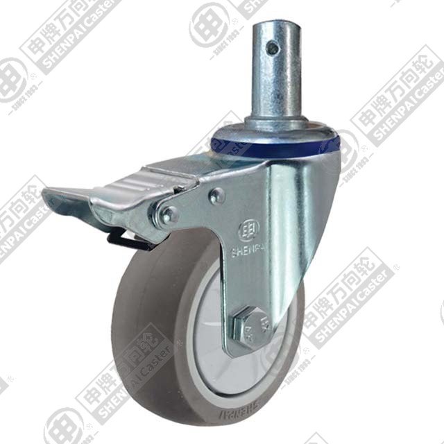 3" Round Stem Swivel Caster, Plastic-core TPE Wheel, Total Lock Brake