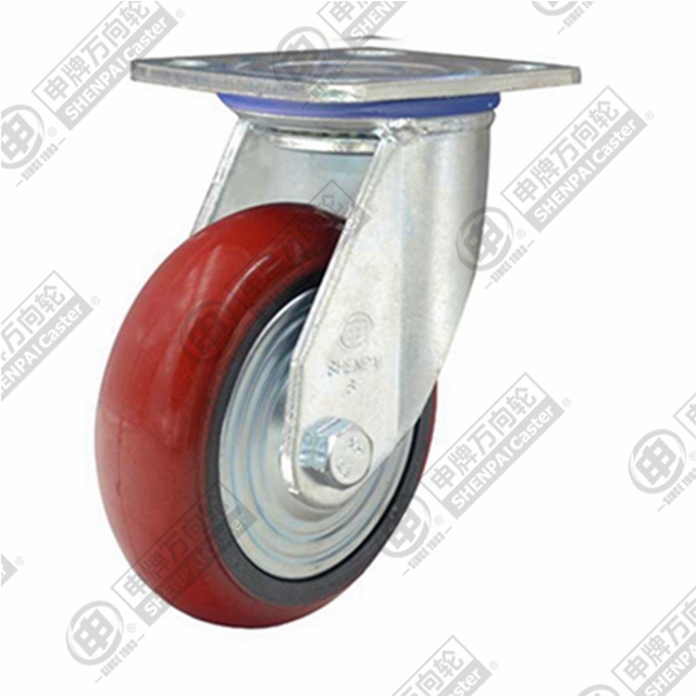 5" Top Plate Swivel Caster, Iron Core Polyurethane Wheel